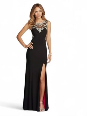 Betsy & Adam Crystal Beaded Illusion Low Back Prom Dress Size 4